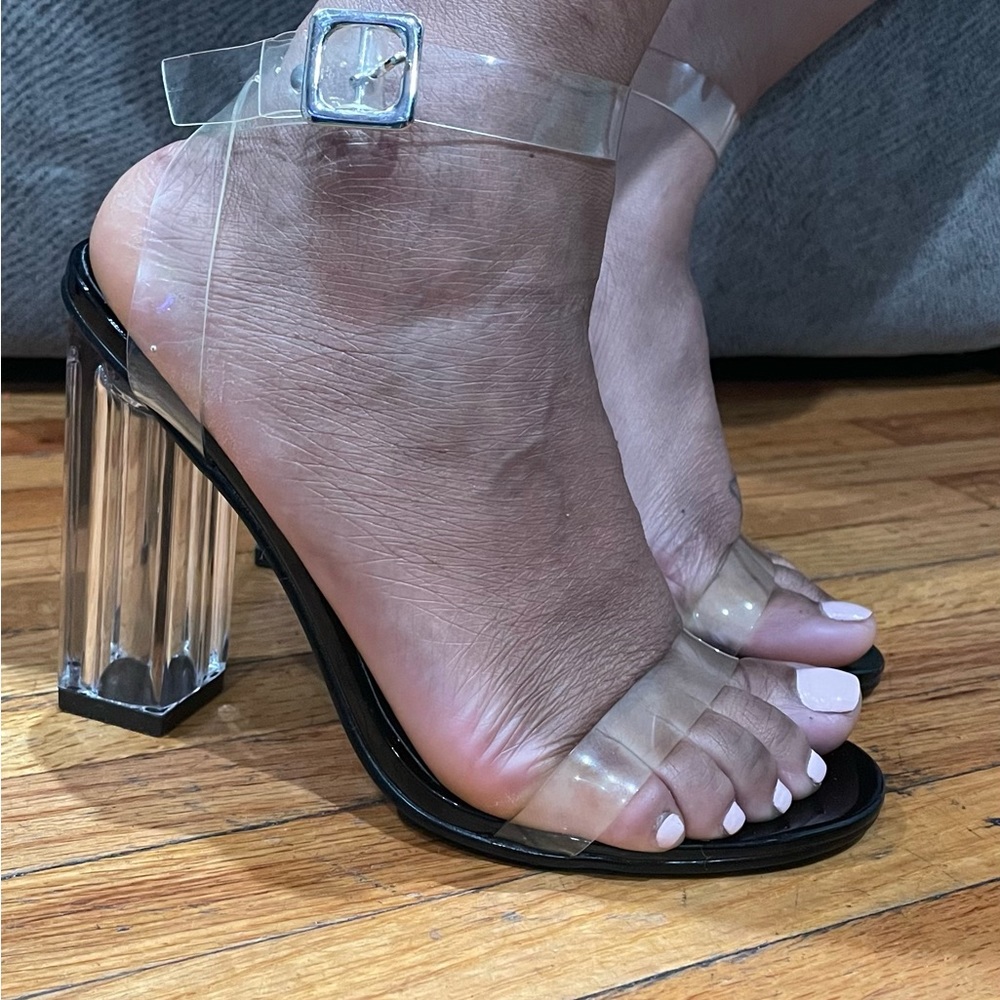Women's Clear Peep Toe Ankle Strap Heels